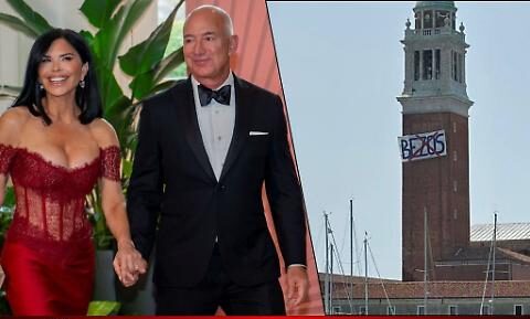a venezia spuntano i no bezos per protestare contro il matrimonio del magnate di amazon